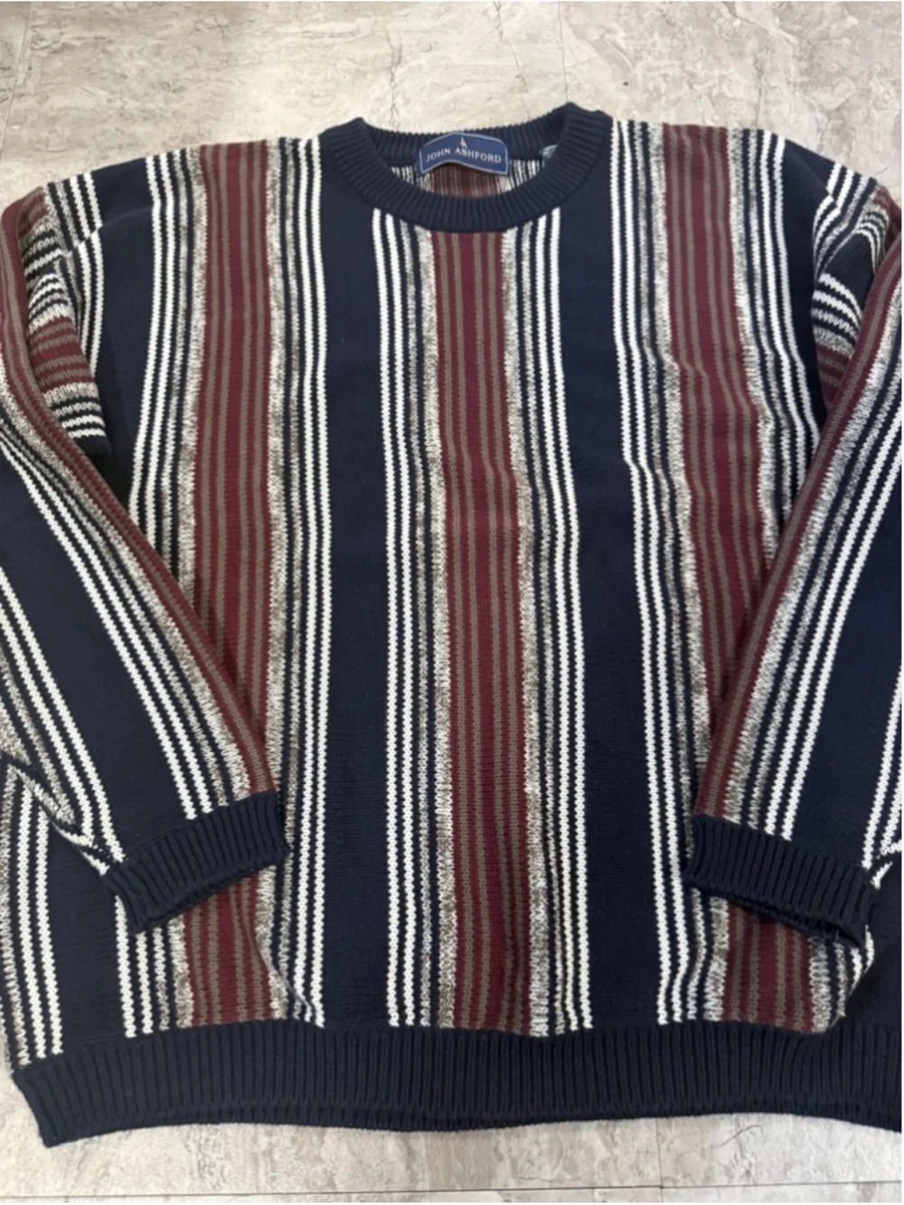VTG John Ashford Mens Multicolor Sweater Cotton Knit Stripe Pullover Golf Sz XL